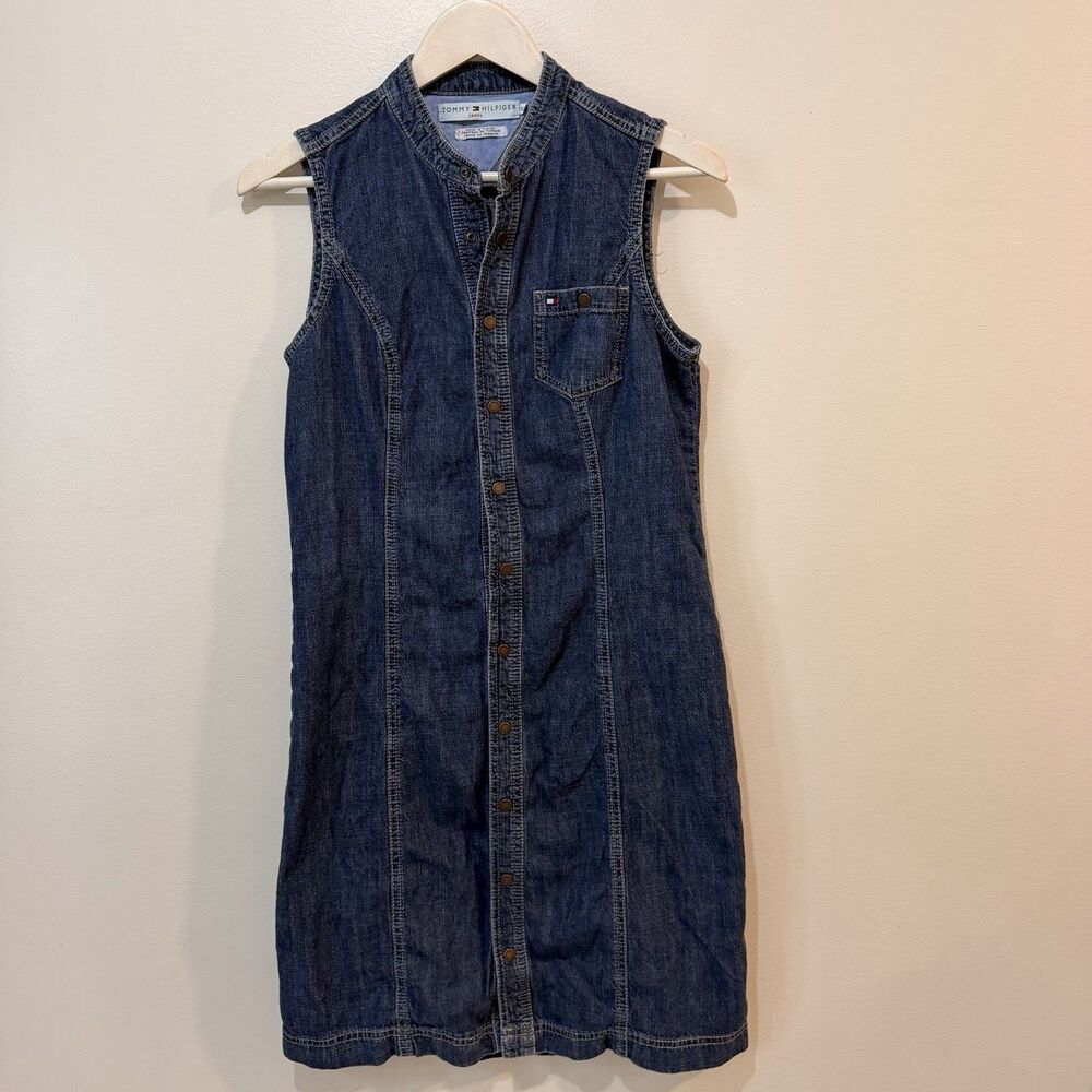 Vintage Tommy Hilfiger Blue Denim Button Front Dress Pocket Y2K 90s Women 10